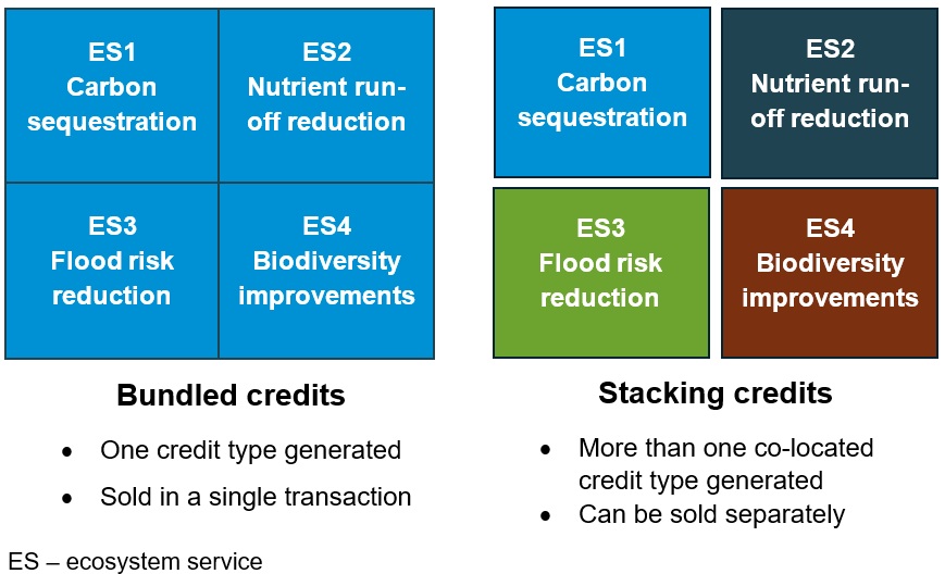 Bundled credits cannot be sold singly, while stacked ones can.